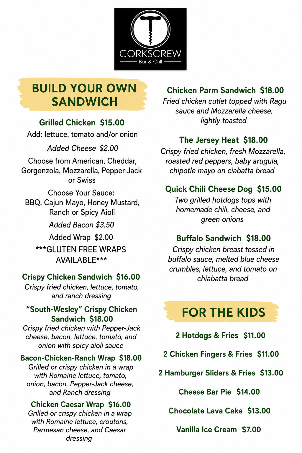 build your own sandwich menu